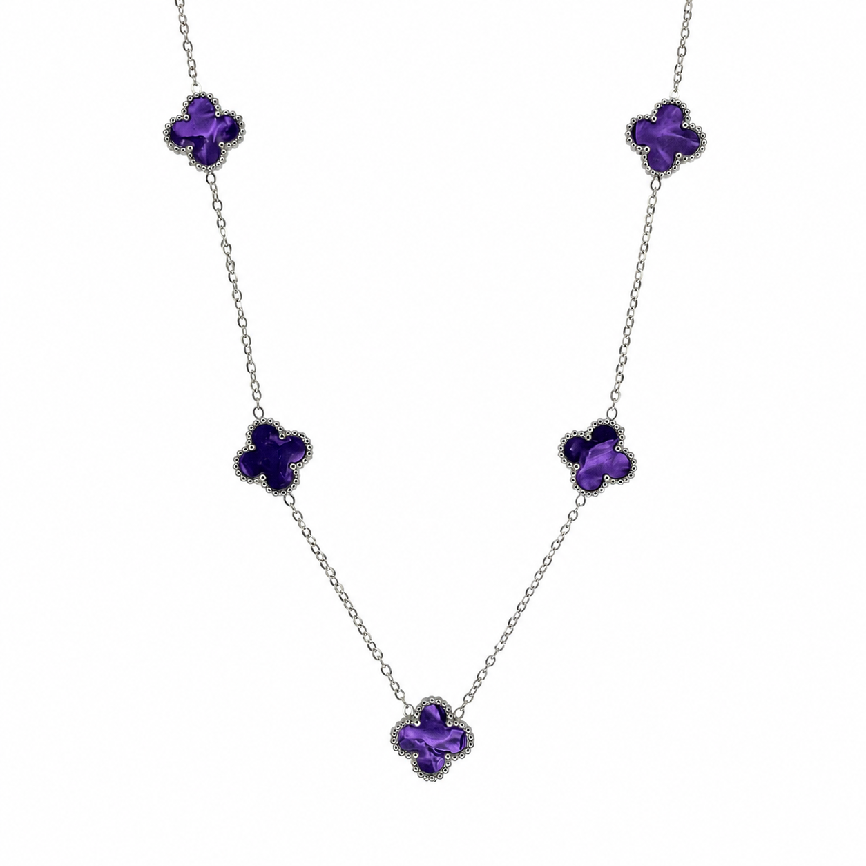 Colar Lucky Clover Silver | Purpur 5 Clovers