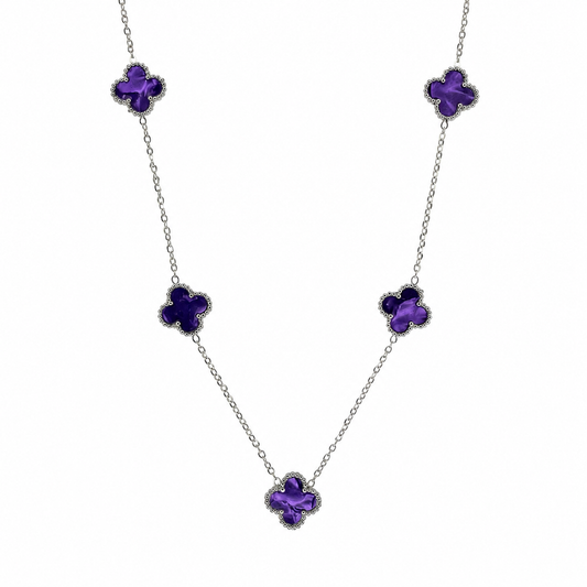 Colar Lucky Clover Silver | Purpur 5 Clovers